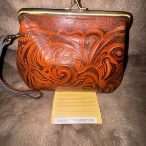 Patricia Nash Floral Embossed Leather Clutch - Brown and Tan